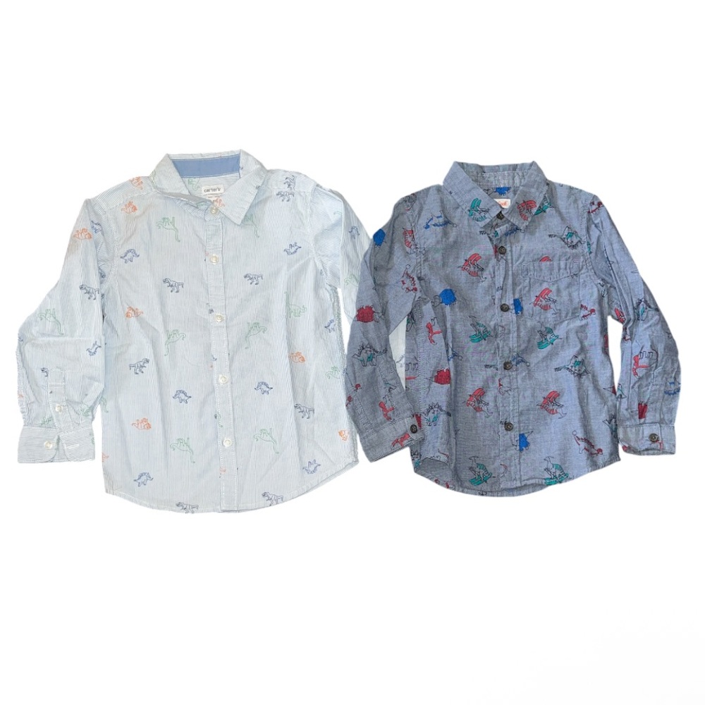 Kids Long-Sleeve Button-Down Shirt - Dino Print